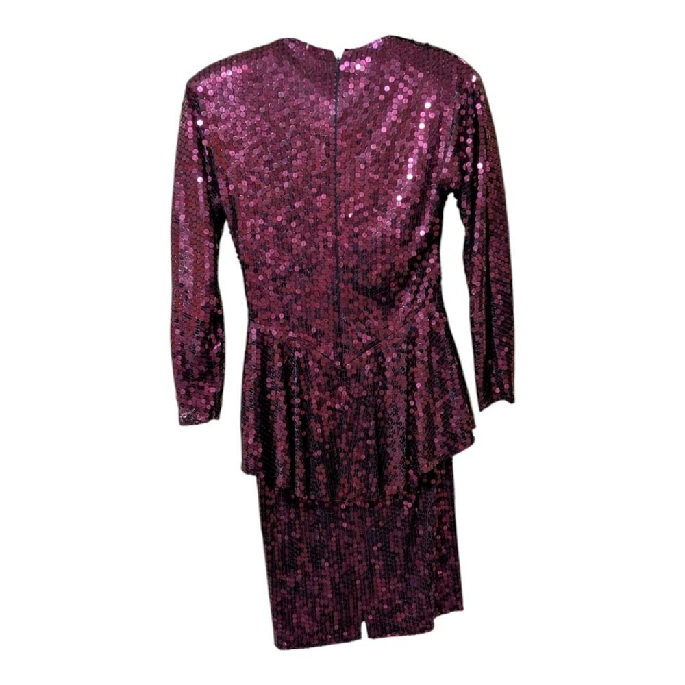 Oleg Cassini sequin dress size Small pink peplum cocktail vintage - Picture 3 of 9